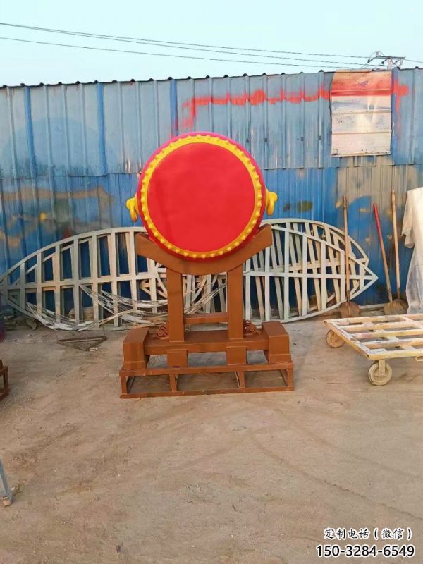 鑼鼓雕塑定制，小區(qū)雕塑，建筑不銹鋼鑼鼓雕塑提供
