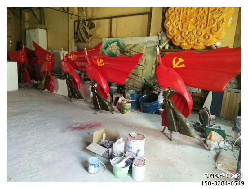 來賓園林國旗雕塑，噴漆黨建雕塑，烤漆形式