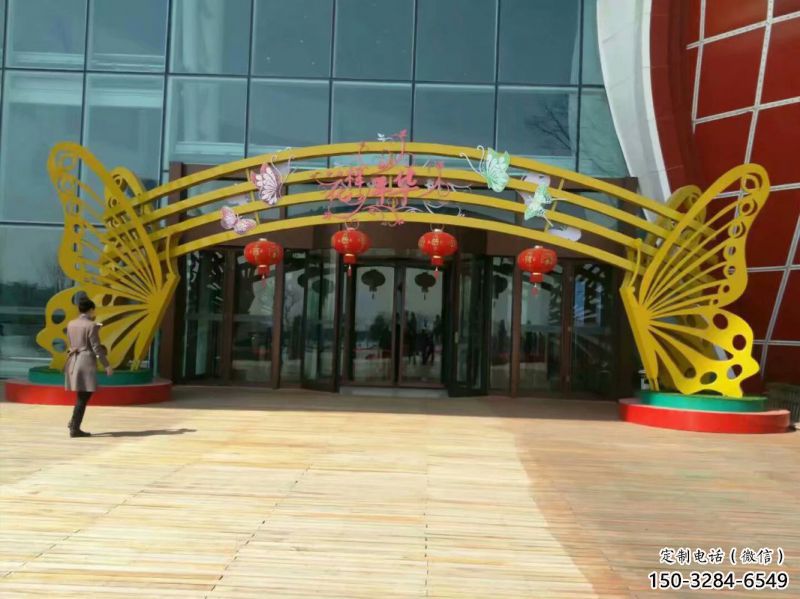 孝感蝴蝶拱門(mén)雕塑，鏤空烤漆效果，不銹鋼小區(qū)標(biāo)識(shí)雕塑