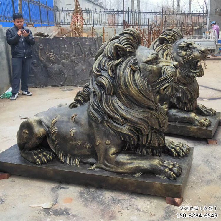 湘潭大型趴獅雕塑，仿銅動(dòng)物雕塑，玻璃鋼獅子雕塑制作