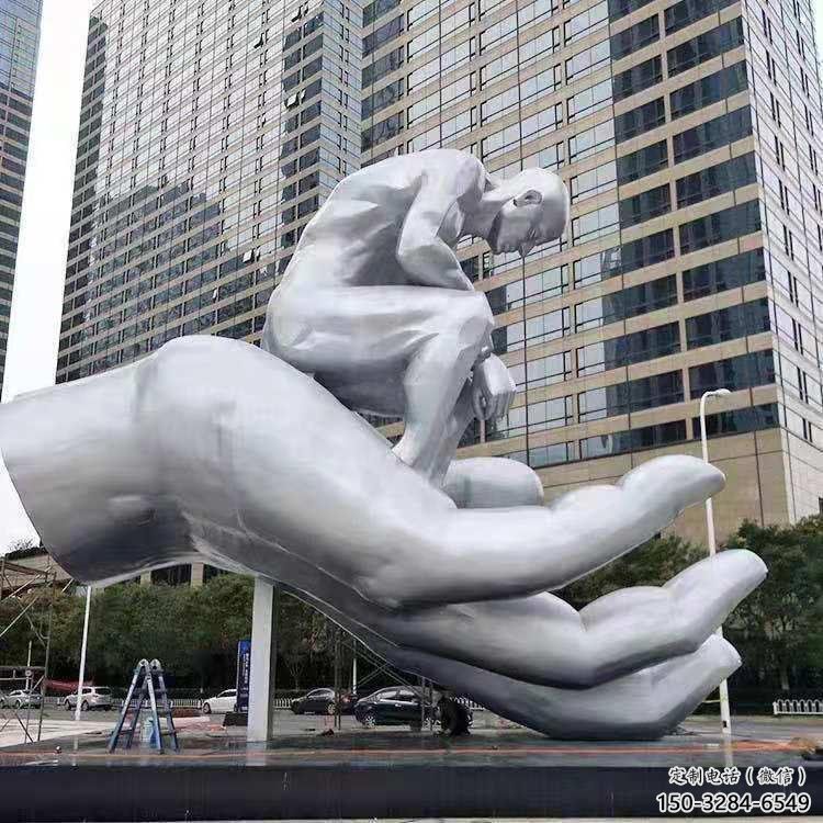 金鳳沉思者雕塑，景觀雕塑，手托人物雕塑廠家提供