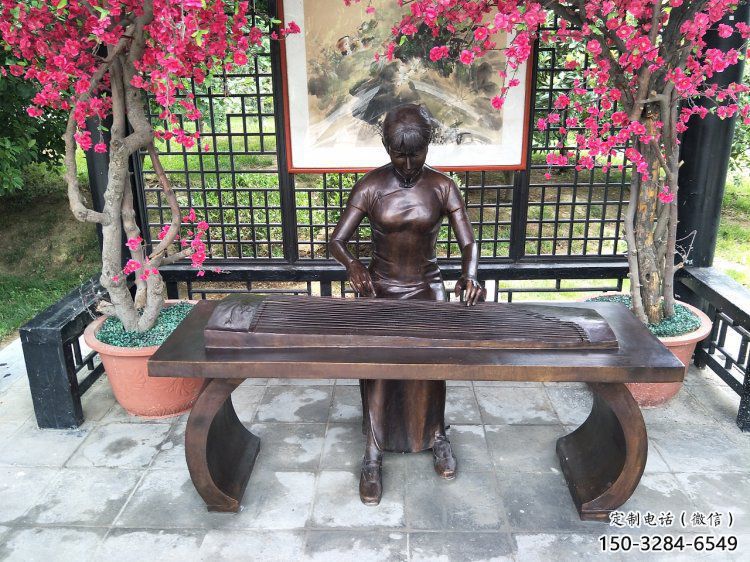 西吉彈古箏雕塑廠家，景觀概念，民俗人物雕塑通用