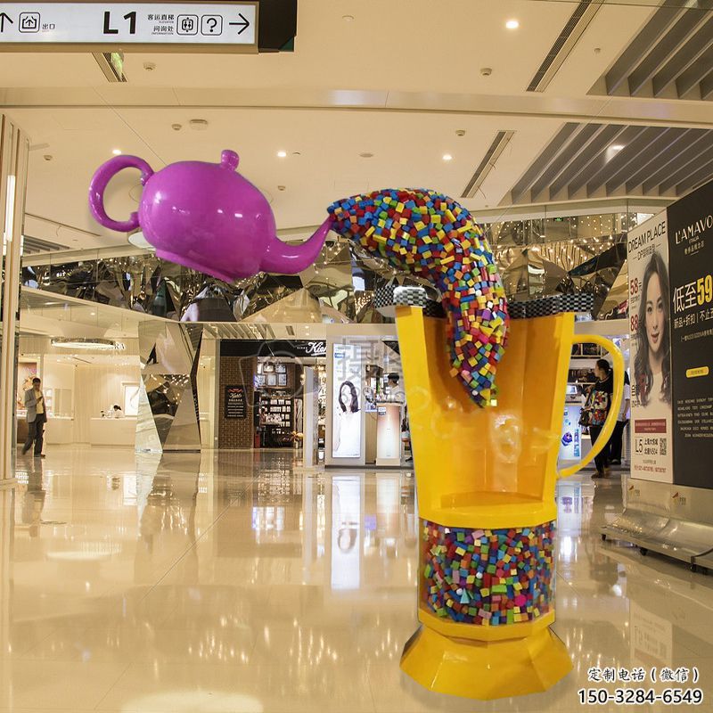 街道茶壺雕塑，鍛造景觀雕塑，古銅效果