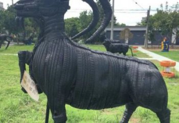 灣里輪胎山羊雕塑供應(yīng)，公園雕塑，鑄銅輪胎羊雕塑供求