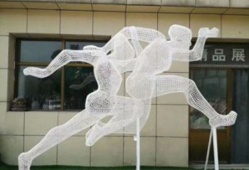 阿克蘇鏤空跨欄雕塑制造商，透雕雕塑，鐵藝體育人物雕塑供給