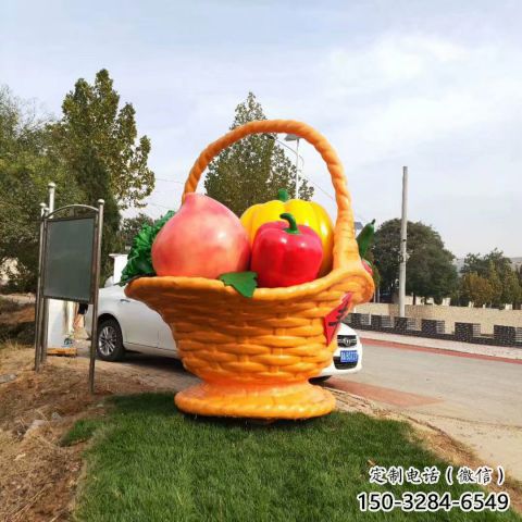 廣場(chǎng)果籃雕塑供需，廣場(chǎng)雕塑，廣場(chǎng)玻璃鋼果籃雕塑定制